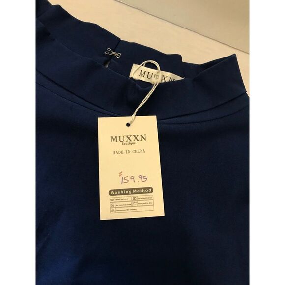 NWT Muxxn Modest Midi Dress Women 2XL High Neck Royal Blue Fitted Belt Minimal - Picture 10 of 14